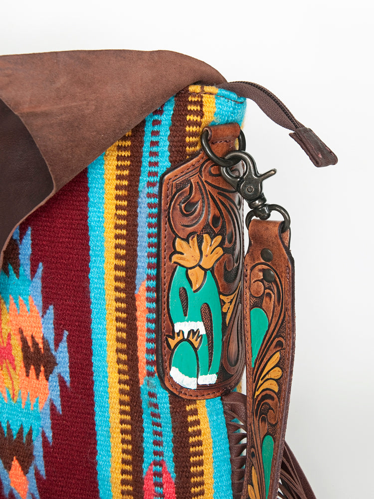 American Darling Messenger Saddle Blanket Fabric Genuine Leather Western Women Bag Handbag Purse | Cute