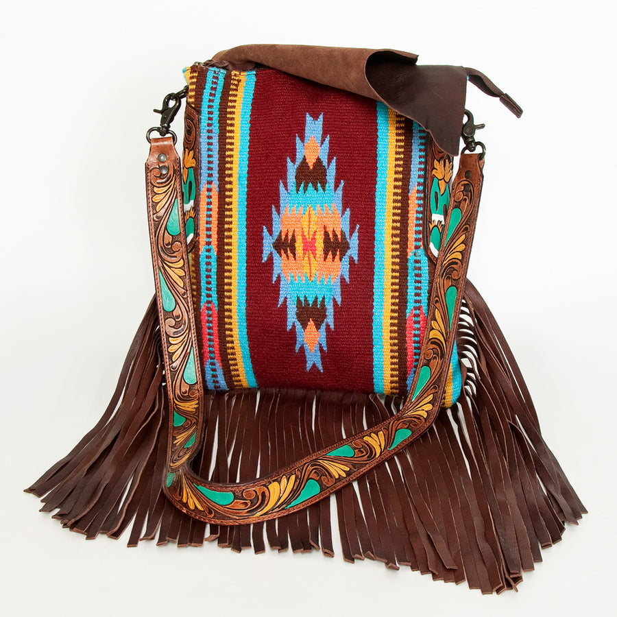 American Darling Messenger Saddle Blanket Fabric Genuine Leather Western Women Bag Handbag Purse | Cute