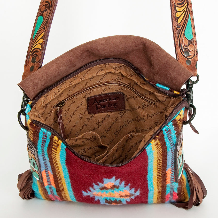 American Darling Messenger Saddle Blanket Fabric Genuine Leather Western Women Bag Handbag Purse | Cute