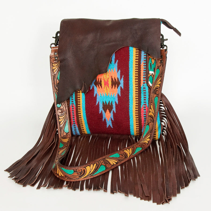 American Darling Messenger Saddle Blanket Fabric Genuine Leather Western Women Bag Handbag Purse | Cute - Uhorse