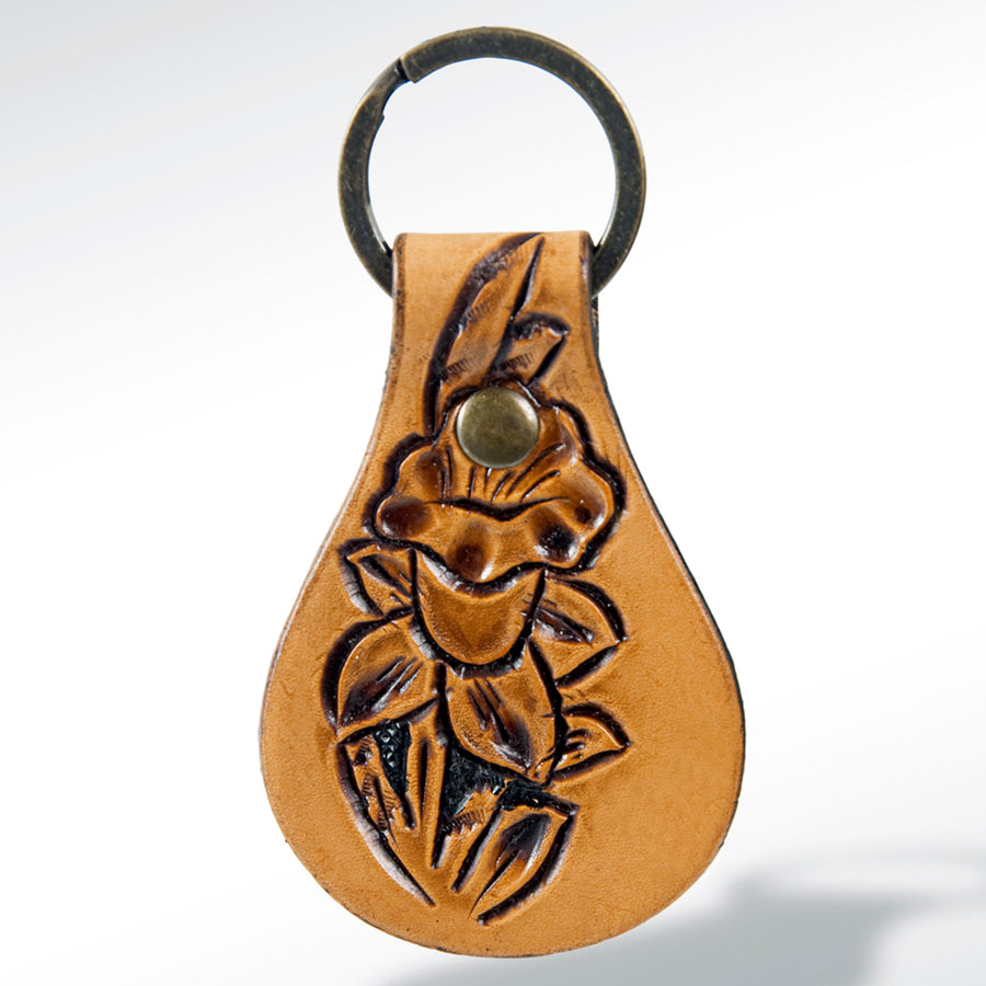 American Darling ADKR143 Hand Tooled Carved Genuine Leather Keyring – by Hilason – Cowboy and equestrian accessories