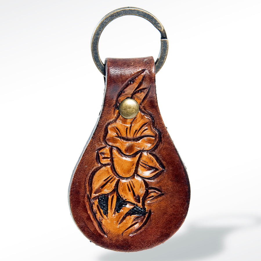 American Darling ADKR146 Hand Tooled Carved Genuine Leather Keyring – by Hilason – Cowboy and equestrian accessories