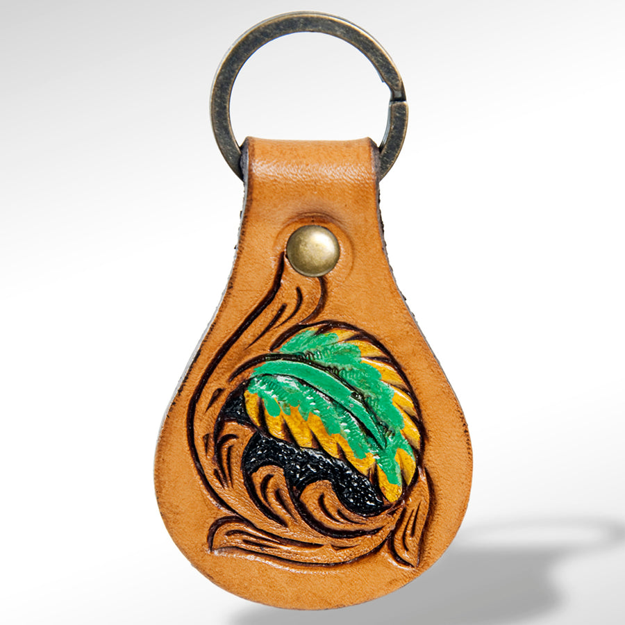 American Darling ADKR148 Hand Tooled Carved Genuine Leather Keyring – by Hilason – Cowboy and equestrian accessories