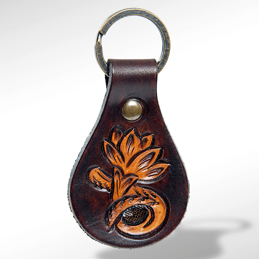 American Darling ADKR150 Hand Tooled Carved Genuine Leather Keyring – by Hilason – Cowboy and equestrian accessories
