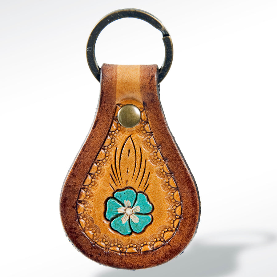 American Darling ADKR153 Hand Tooled Carved Genuine Leather Keyring – by Hilason – Cowboy and equestrian accessories