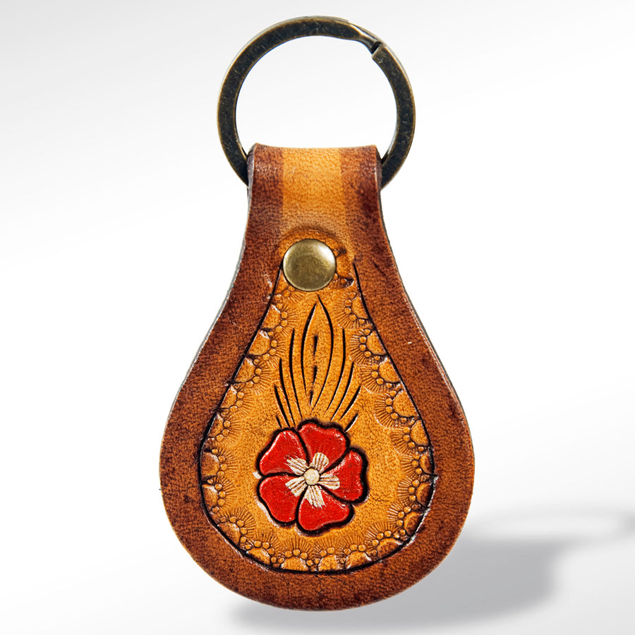 American Darling ADKR155 Hand Tooled Carved Genuine Leather Keyring – by Hilason – Cowboy and equestrian accessories