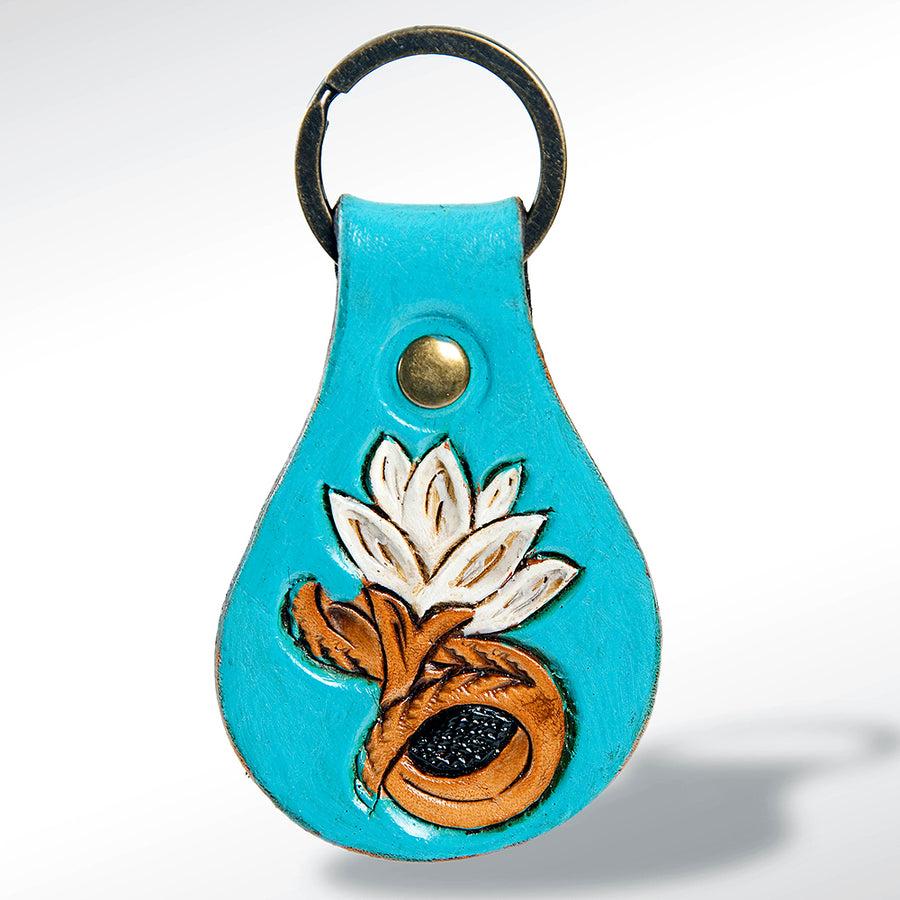 American Darling ADKR156 Hand Tooled Carved Genuine Leather Keyring – by Hilason – Cowboy and equestrian accessories