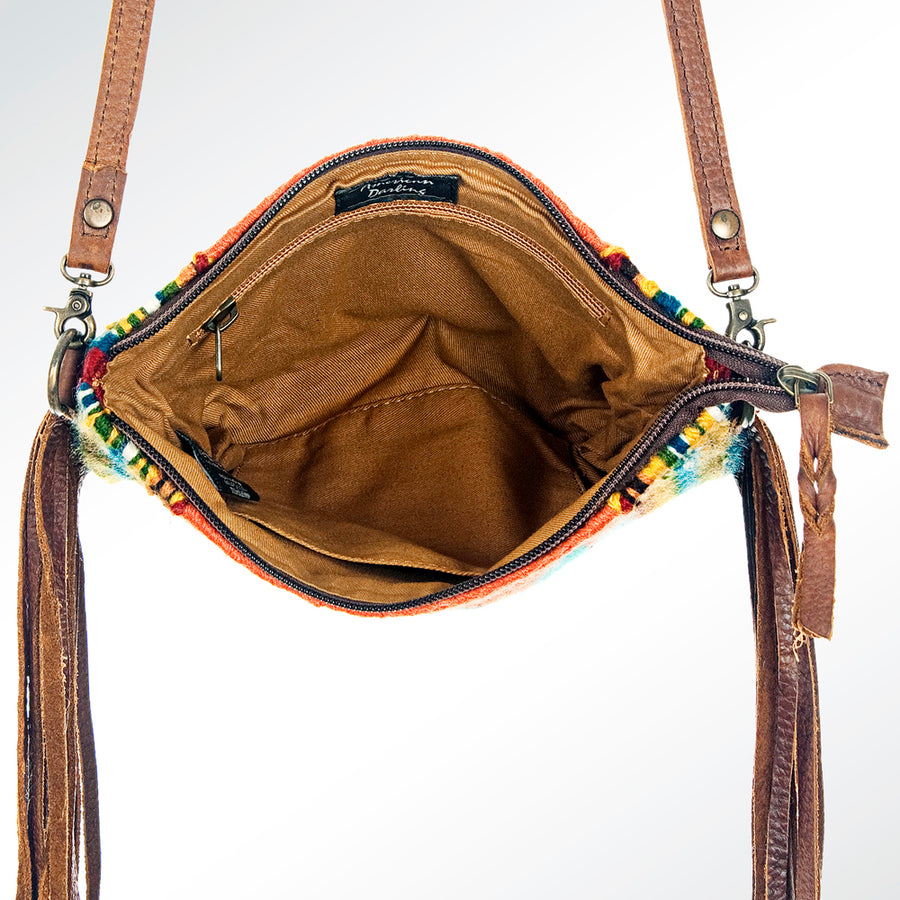 American Darling CrossBody Bag Saddle Blanket Fabric Genuine Leather Western Women Handbag Purse | for Cute Travel