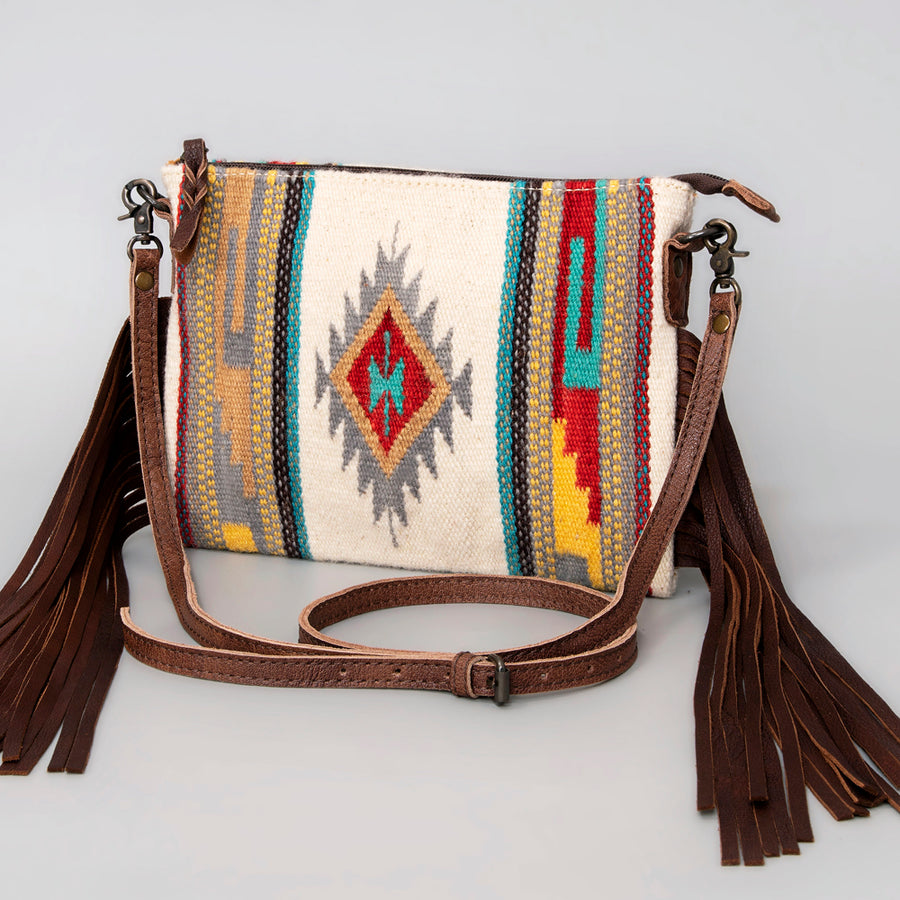 American Darling Handcrafted Cross body Bag with Hand-Woven Saddle Blanket and Fringes - Uhorse