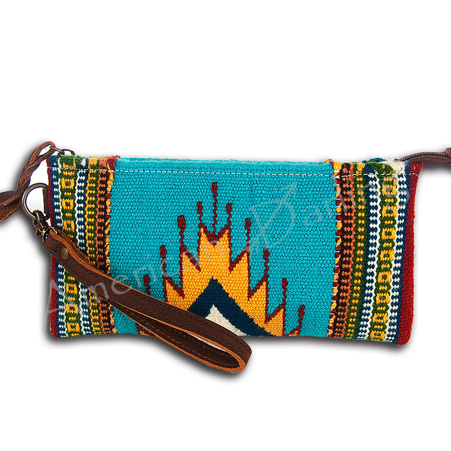 American Darling Western Leather Wristlet Bag with Hand Woven Saddle Blanket - Uhorse