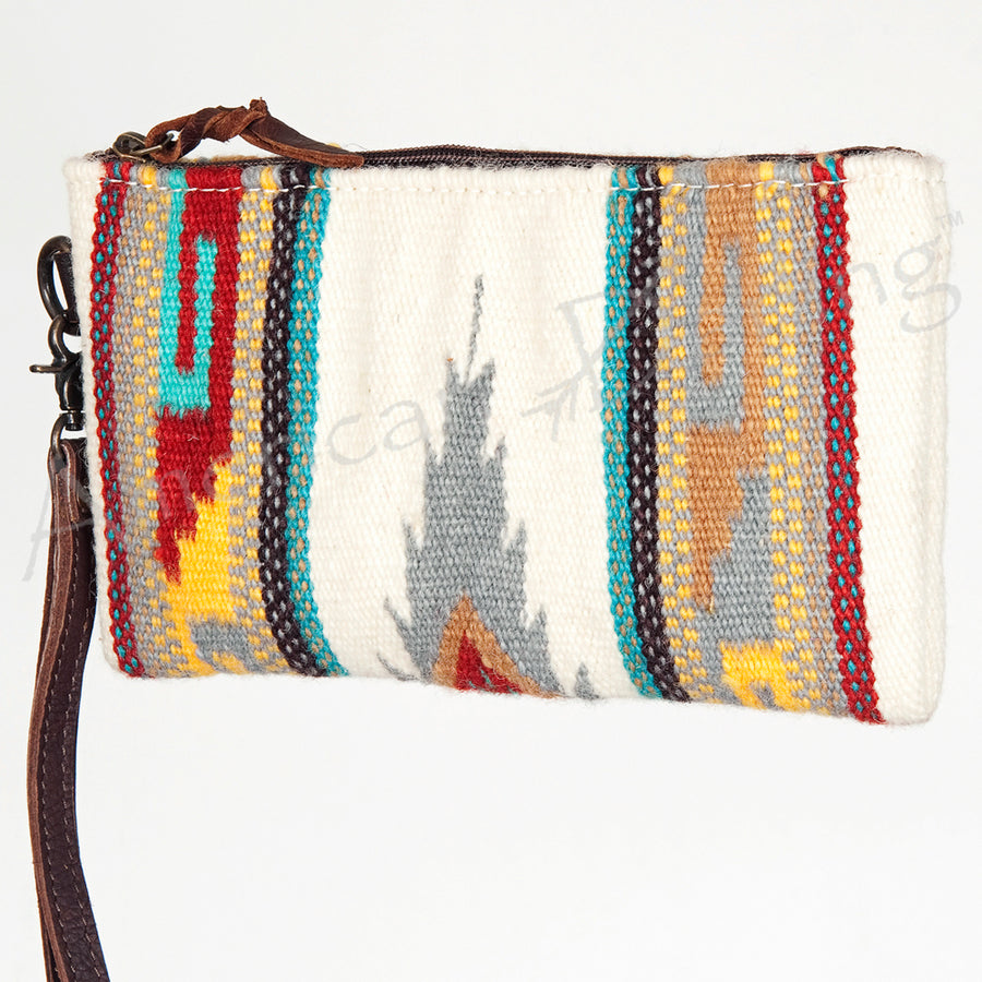 American Darling Western Leather Wristlet Bag with Hand Woven Saddle Blanket - Uhorse