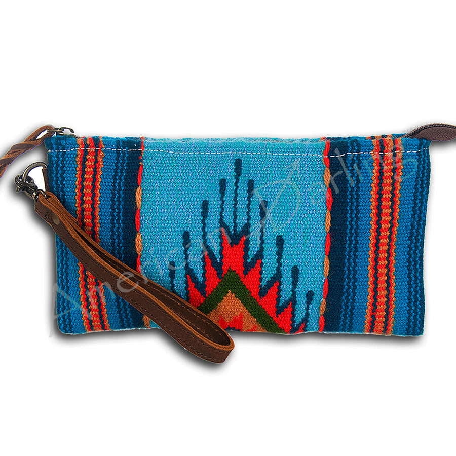 American Darling Western Leather Wristlet Bag with Hand Woven Saddle Blanket - Uhorse