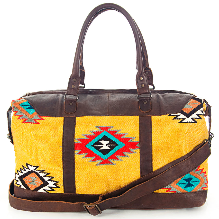 American Darling Duffel Bag Handcrafted from Hand Woven Saddle Blanket and Genuine Leather with YKK Zipper and Large Capacity