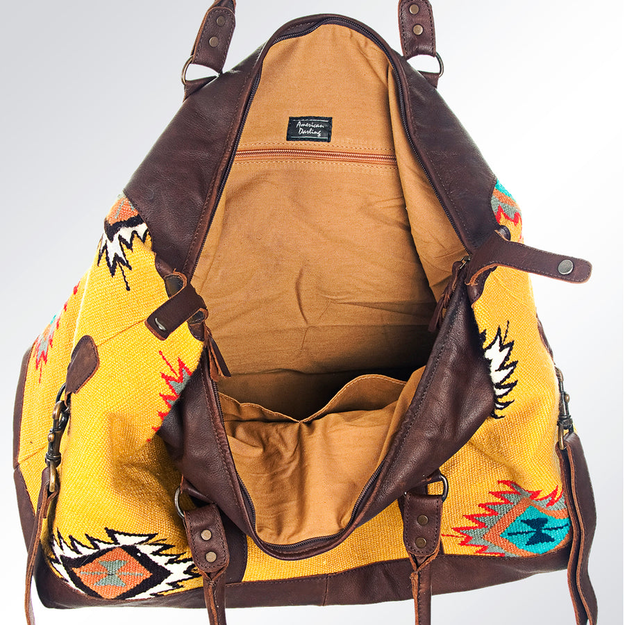 American Darling Duffel Bag Handcrafted from Hand Woven Saddle Blanket and Genuine Leather with YKK Zipper and Large Capacity