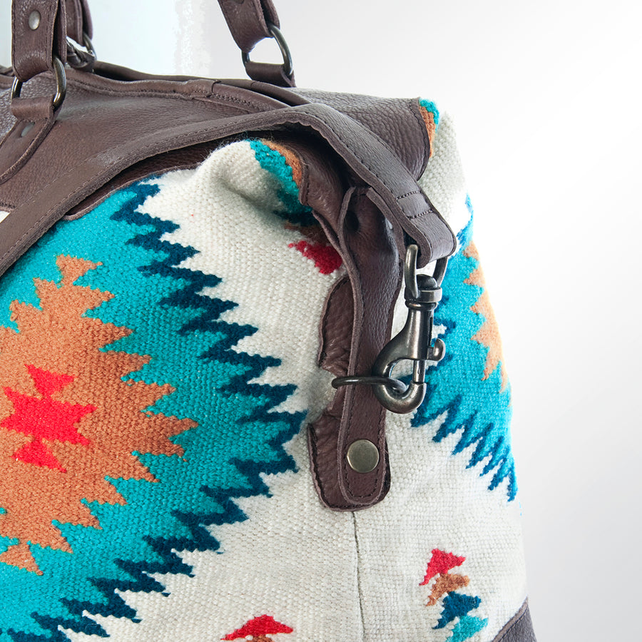 American Darling Duffel Bag Handcrafted from Hand Woven Saddle Blanket and Genuine Leather with YKK Zipper and Large Capacity