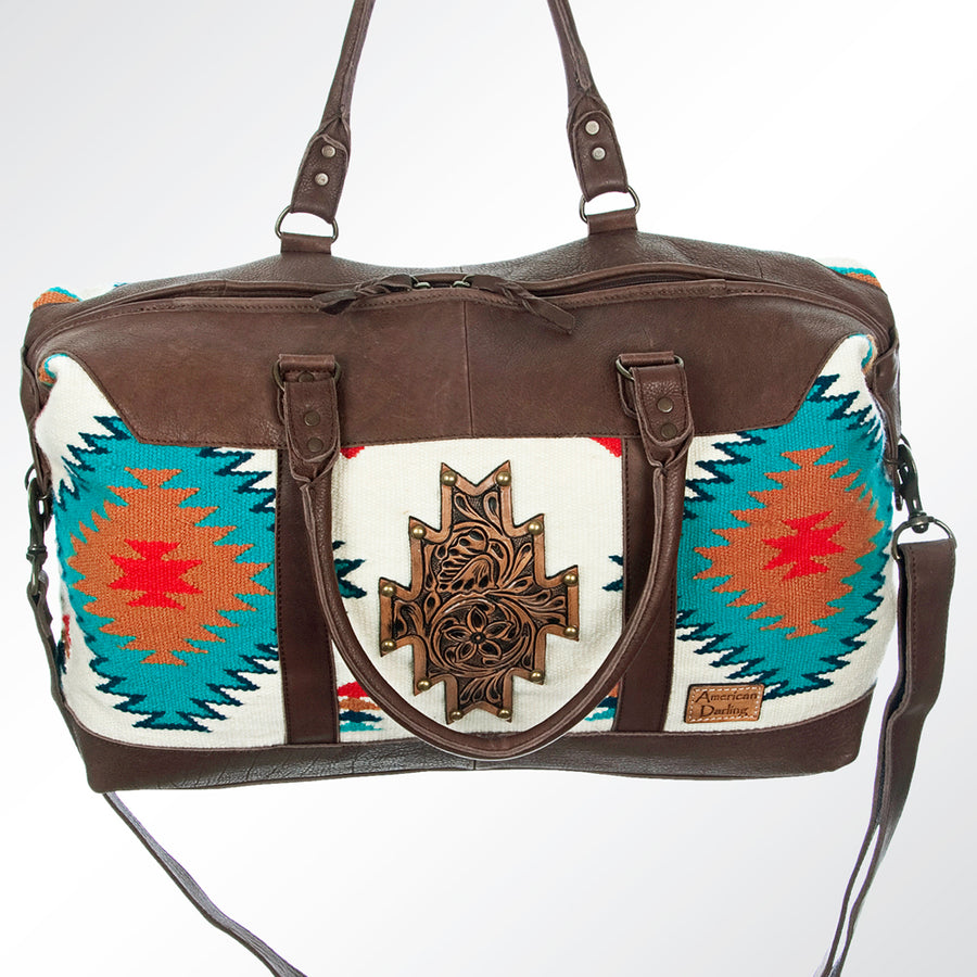 American Darling Duffel Bag Handcrafted from Hand Woven Saddle Blanket and Genuine Leather with YKK Zipper and Large Capacity