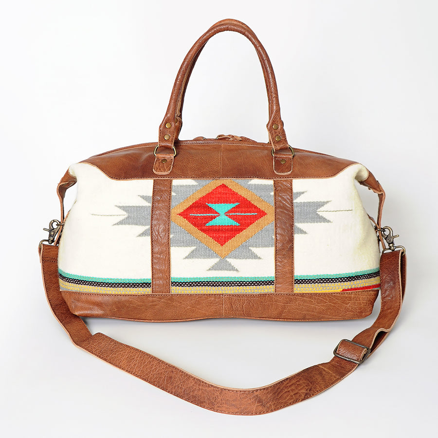 American Darling Duffel Bag Handcrafted from Hand Woven Saddle Blanket and Genuine Leather with YKK Zipper and Large Capacity