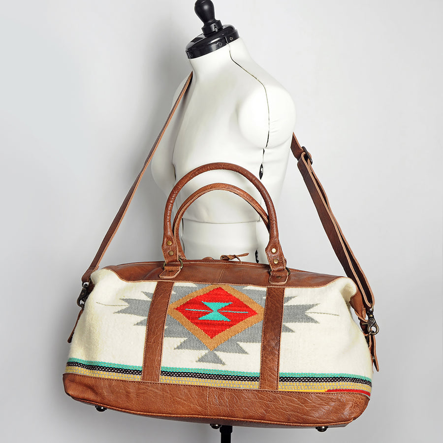 American Darling Duffel Bag Handcrafted from Hand Woven Saddle Blanket and Genuine Leather with YKK Zipper and Large Capacity