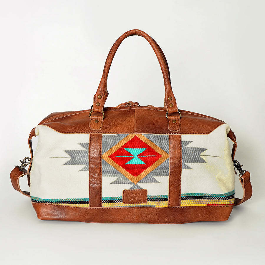 American Darling Duffel Bag Handcrafted from Hand Woven Saddle Blanket and Genuine Leather with YKK Zipper and Large Capacity