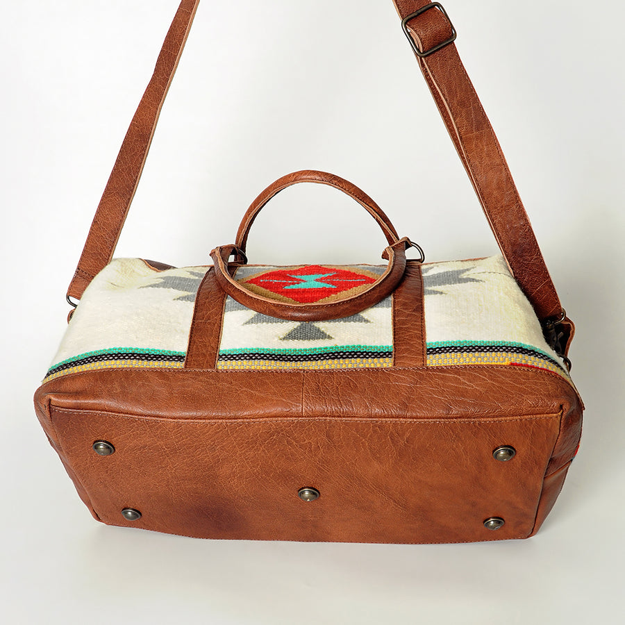 American Darling Duffel Bag Handcrafted from Hand Woven Saddle Blanket and Genuine Leather with YKK Zipper and Large Capacity