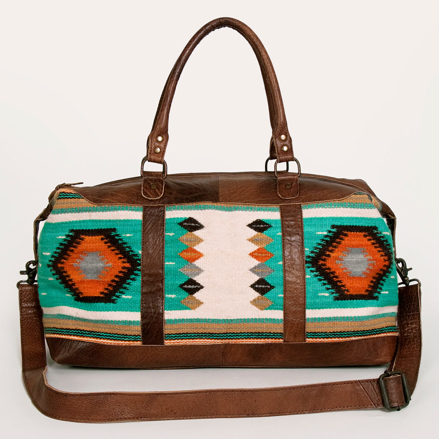 American Darling Duffel Bag Handcrafted from Hand Woven Saddle Blanket and Genuine Leather with YKK Zipper and Large Capacity