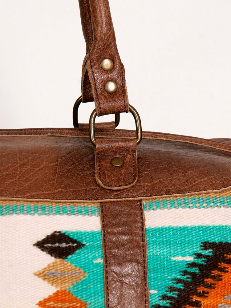 American Darling Duffel Bag Handcrafted from Hand Woven Saddle Blanket and Genuine Leather with YKK Zipper and Large Capacity