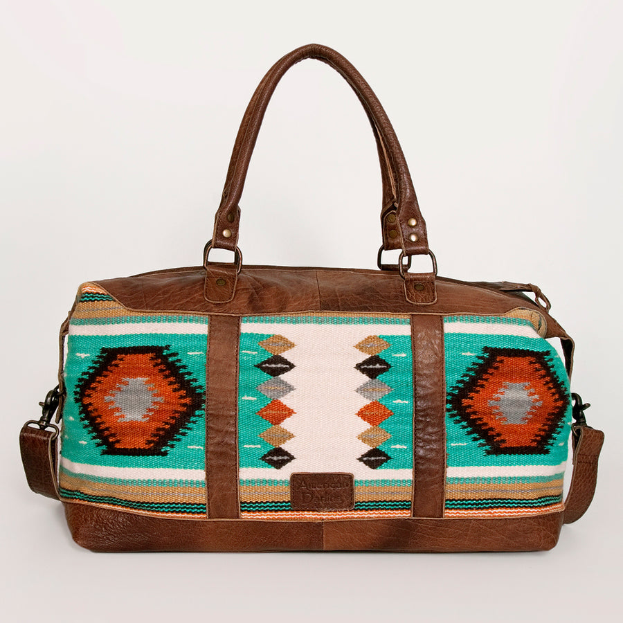 American Darling Duffel Bag Handcrafted from Hand Woven Saddle Blanket and Genuine Leather with YKK Zipper and Large Capacity