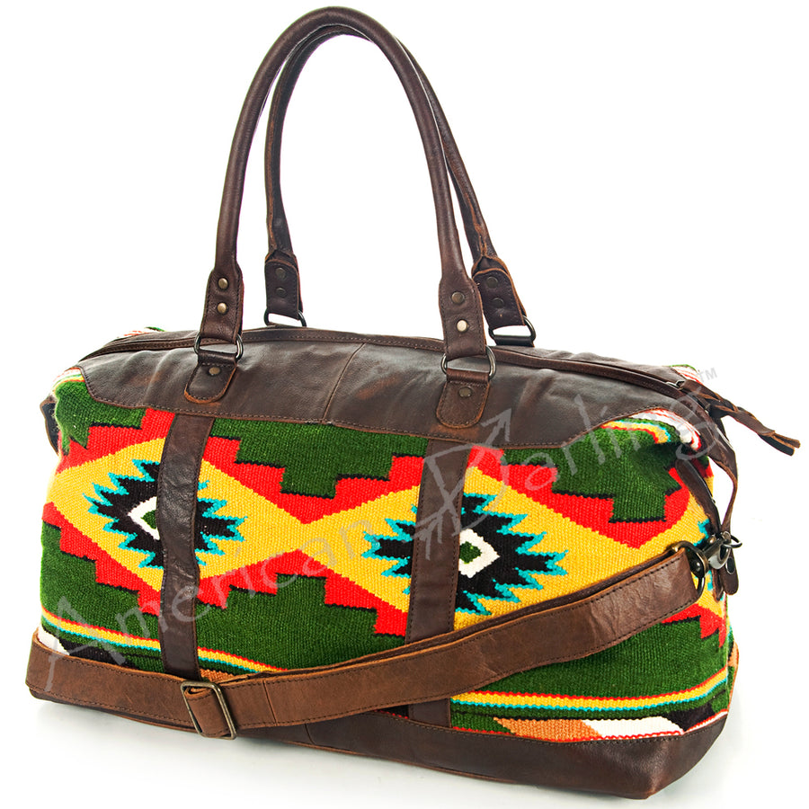 American Darling Duffel Bag Handcrafted from Hand Woven Saddle Blanket and Genuine Leather with YKK Zipper and Large Capacity
