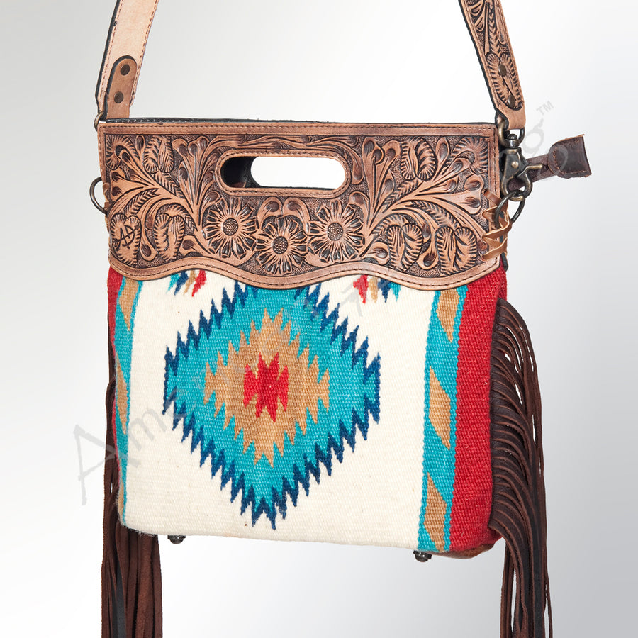 American Darling Hand Tooled Floral and Hand Woven Saddle Blanket Western Clutch Bag - Uhorse