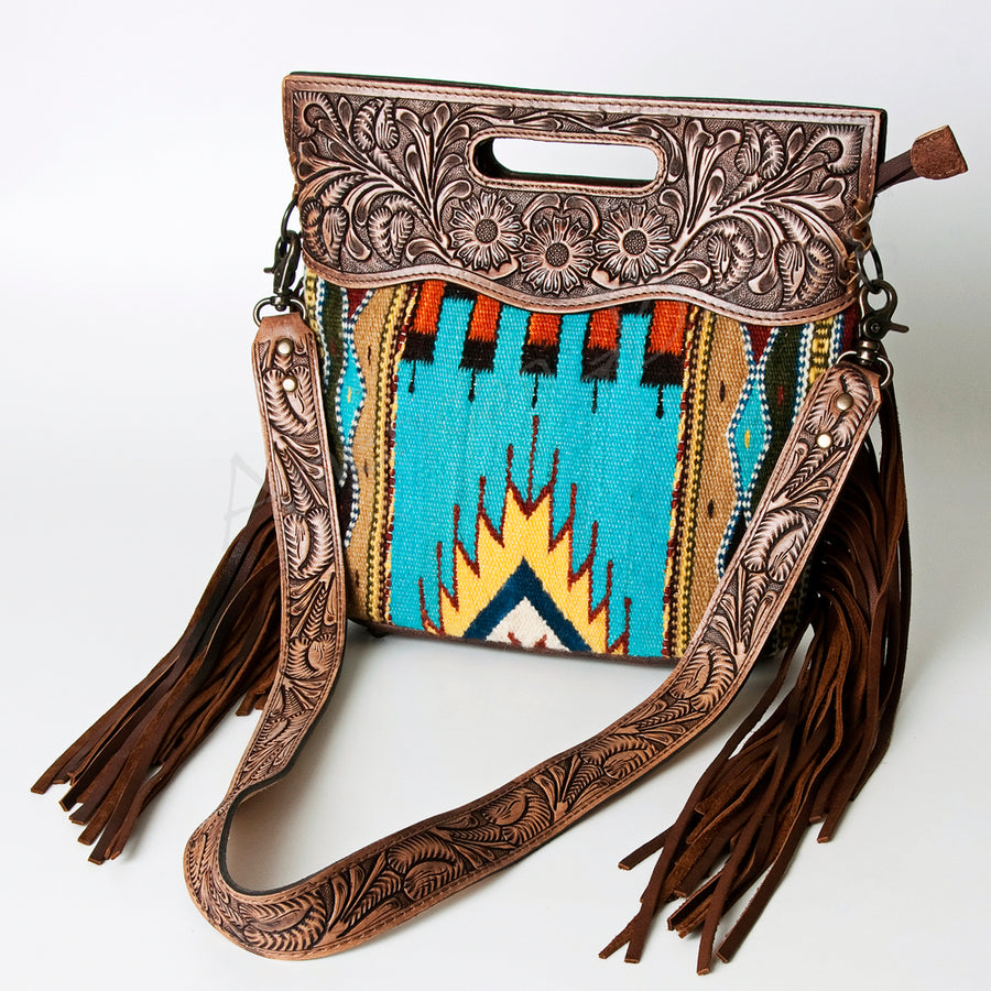 American Darling Hand Tooled Floral and Hand Woven Saddle Blanket Western Clutch Bag - Uhorse
