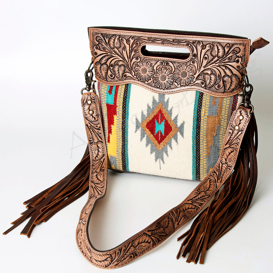 American Darling Hand Tooled Floral and Hand Woven Saddle Blanket Western Clutch Bag - Uhorse
