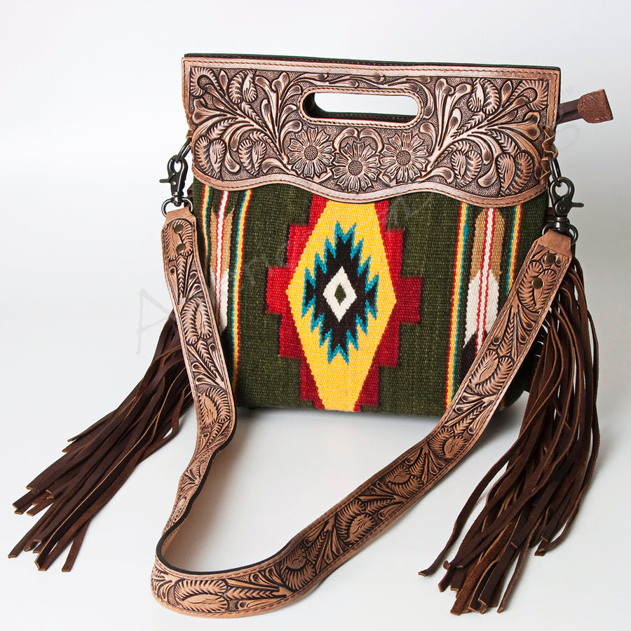 American Darling Hand Tooled Floral and Hand Woven Saddle Blanket Signature Cross body Bag - Uhorse