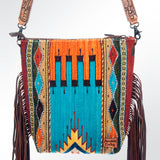 American Darling Signature Cross Body Bag Hand Tooled Floral Carved Leather Woven Saddle Blanket Fringes Genuine Leather