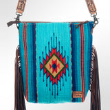 American Darling Signature Cross Body Bag Hand Tooled Floral Carved Leather Woven Saddle Blanket Fringes Genuine Leather
