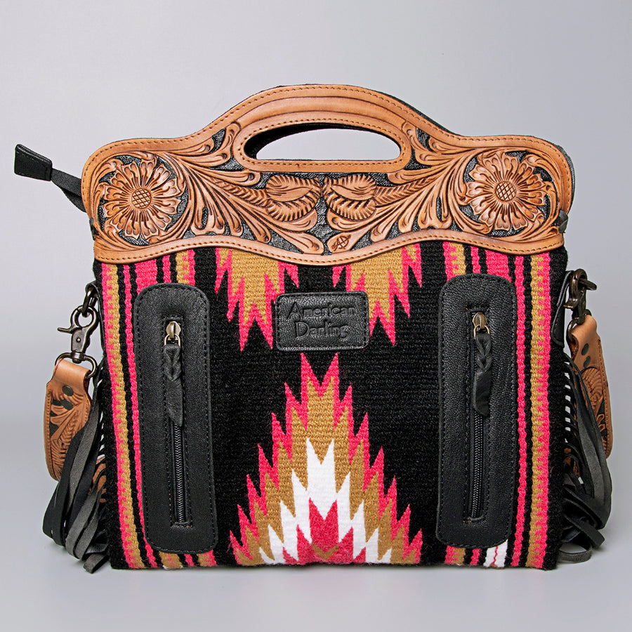 American Darling Clutch Hand Tooled Saddle Blanket Fabric Genuine Leather Western Women Bag Handbag Purse | Purses for Cute