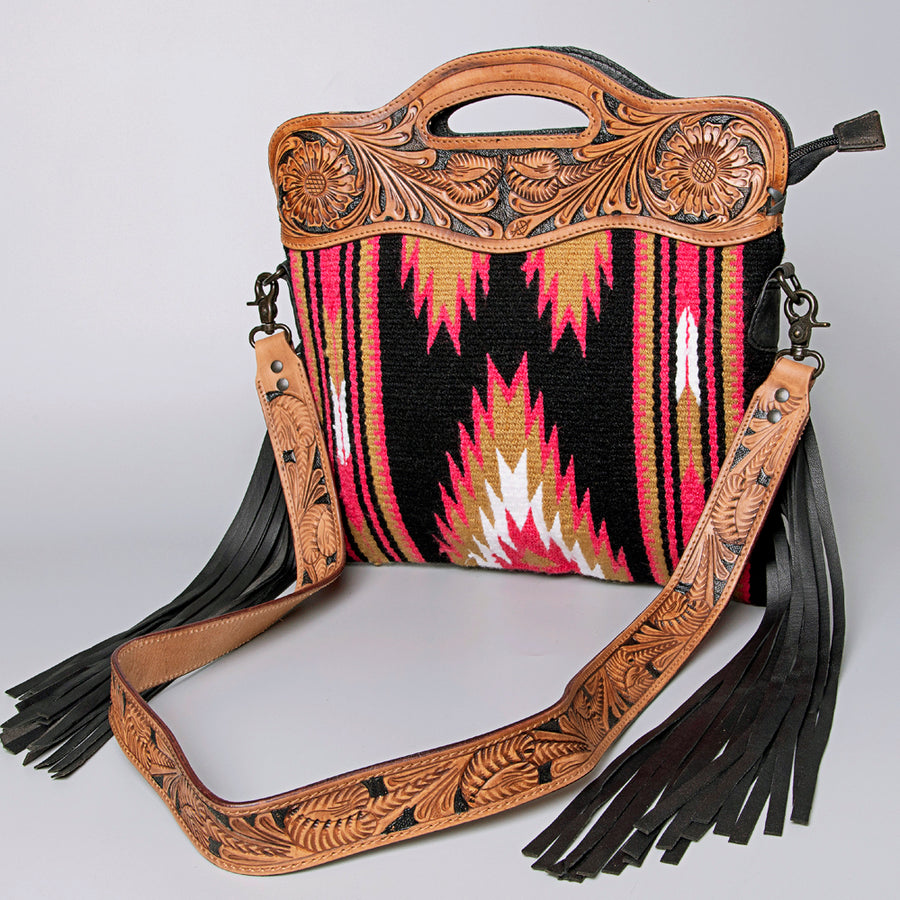 American Darling Clutch Hand Tooled Saddle Blanket Fabric Genuine Leather Western Women Bag Handbag Purse | Purses - Uhorse
