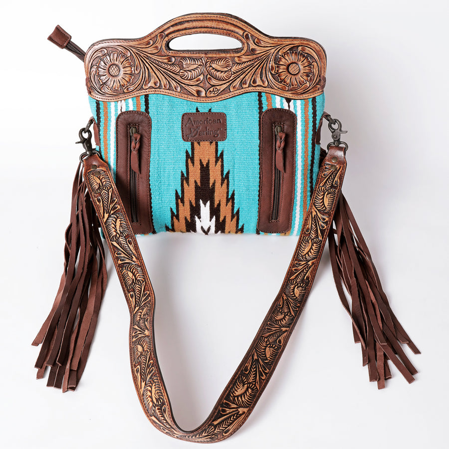 American Darling Clutch Hand Tooled Saddle Blanket Fabric Genuine Leather Western Women Bag Handbag Purse | Purses for Cute
