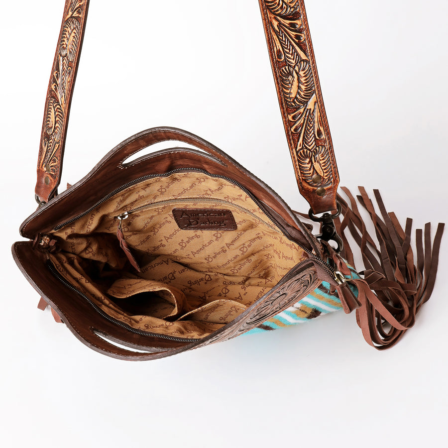 American Darling Clutch Hand Tooled Saddle Blanket Fabric Genuine Leather Western Women Bag Handbag Purse | Purses for Cute