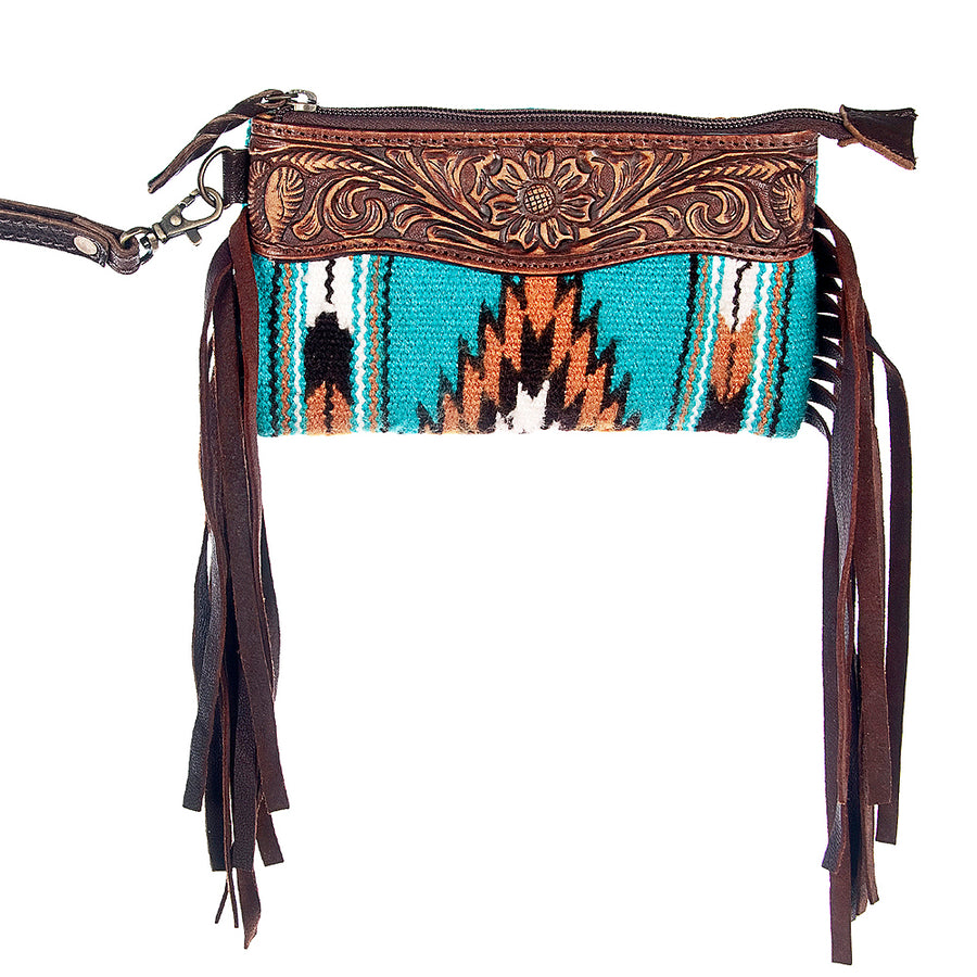 American Darling Wristlet Hand Tooled Saddle Blanket Genuine Leather Women Bag Western Handbag Purse | Travel