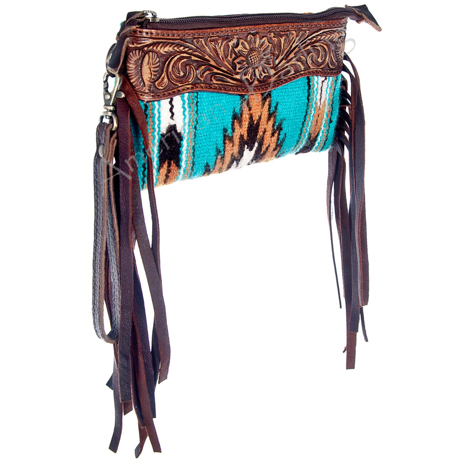 American Darling Wristlet Hand Tooled Saddle Blanket Genuine Leather Women Bag Western Handbag Purse | Travel - Uhorse