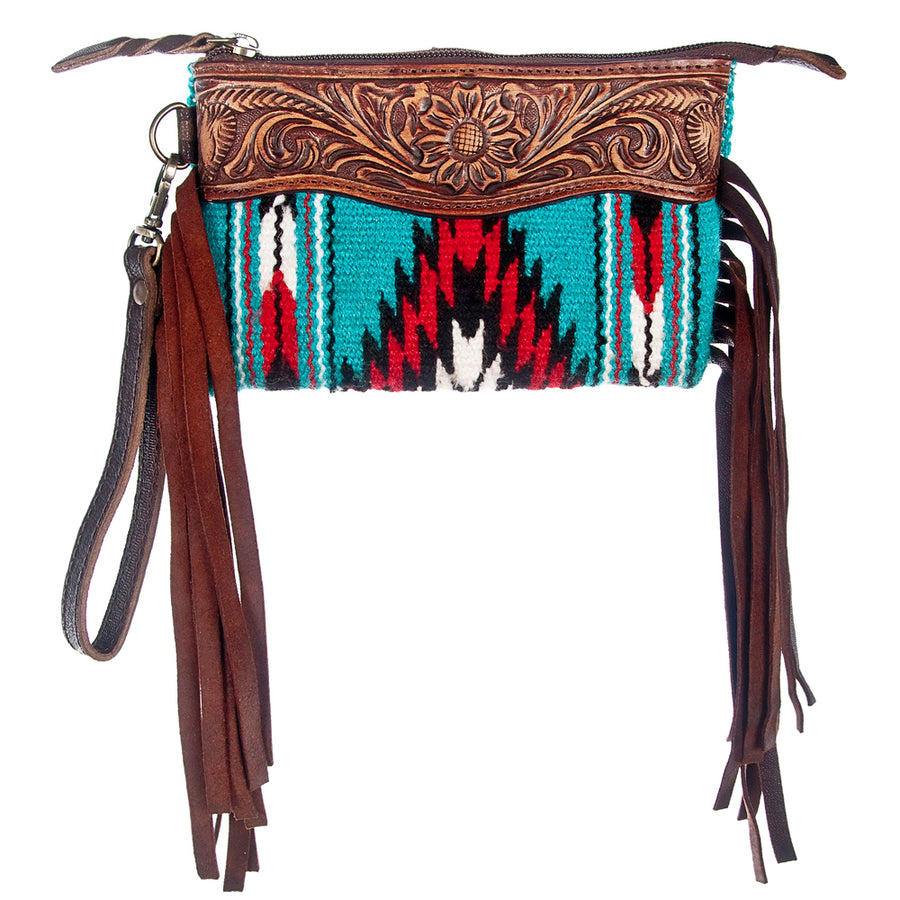 American Darling Clutch Hand Tooled Saddle Blanket Fabric Genuine Leather Western Women Bag Handbag Purse | Purses for Cute