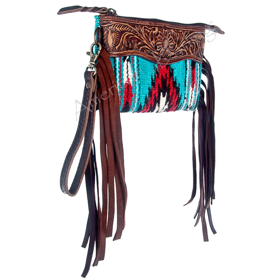 American Darling Clutch Hand Tooled Saddle Blanket Fabric Genuine Leather Western Women Bag Handbag Purse | Purses - Uhorse