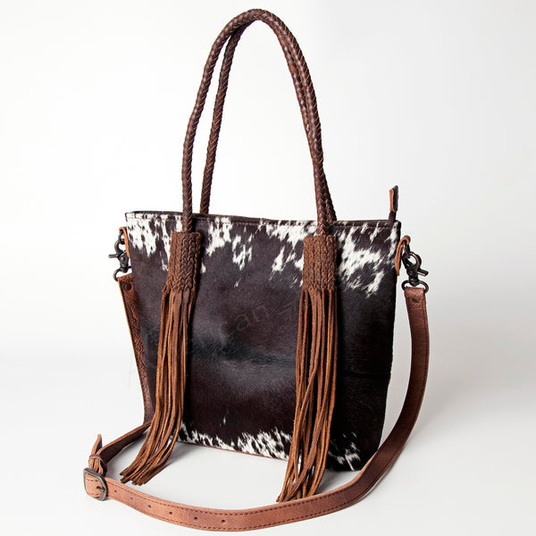 American Darling Handcrafted Hair-On Cowhide and Leather Western Tote Bag with Fringes - Uhorse