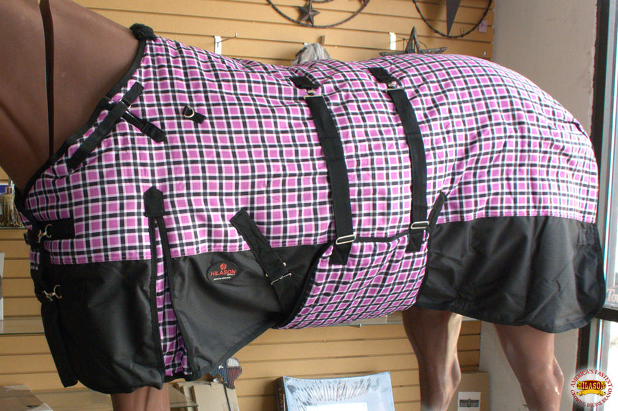 Pink Black Plaid HILASON 1200D Winter Waterproof Poly Horse Turnout Blanket Belly Wrap