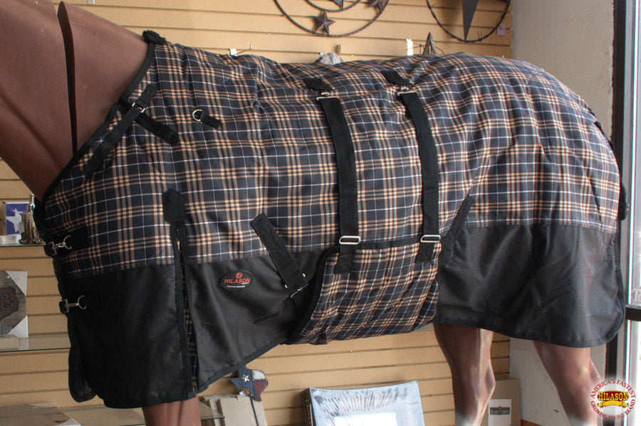 Orange Black Plaid HILASON 1200D Winter Waterproof Poly Horse Turnout Blanket Belly Wrap