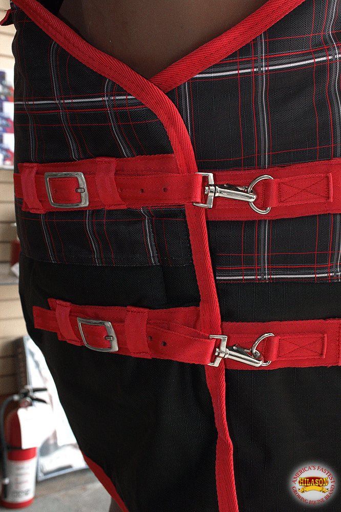 Red Black Plaid HILASON 1200D Winter Waterproof Poly Horse Turnout Blanket Belly Wrap