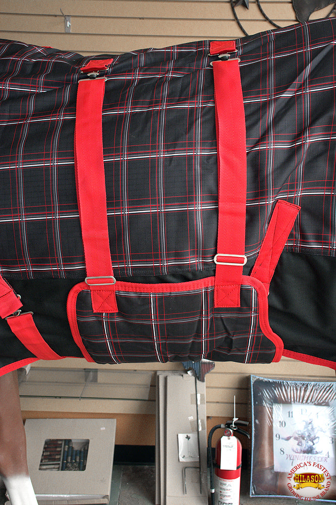 Red Black Plaid HILASON 1200D Winter Waterproof Poly Horse Turnout Blanket Belly Wrap