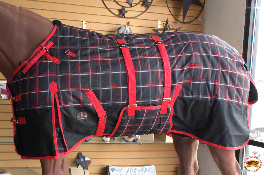 Red Black Plaid HILASON 1200D Winter Waterproof Poly Horse Turnout Blanket Belly Wrap