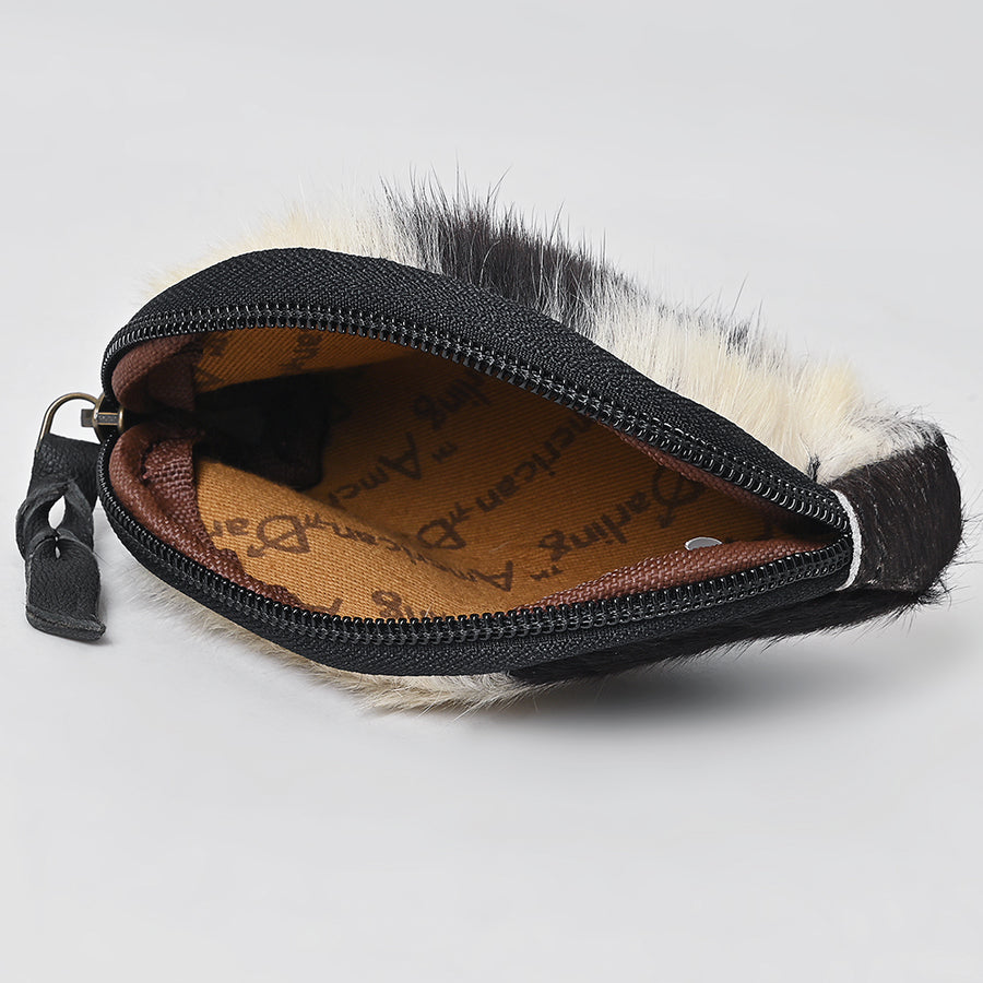 American Darling Coin Purse Bag Handcrafted from Hair-On Cowhide & Genuine Leather with Braided Pull and YKK Zipper