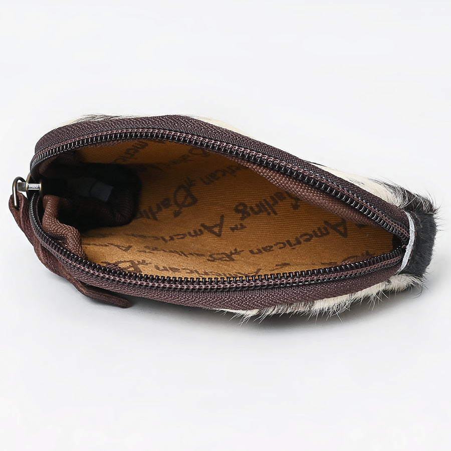 American Darling Coin Purse Bag Handcrafted from Hair-On Cowhide & Genuine Leather with Braided Pull and YKK Zipper